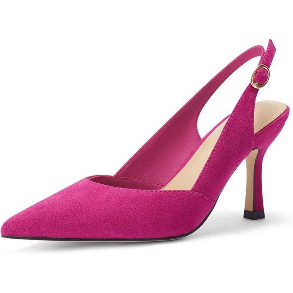Women Rose Red Closed Toe Faux Leather Slingback Kitten Heel Wedding Pumps Shoes